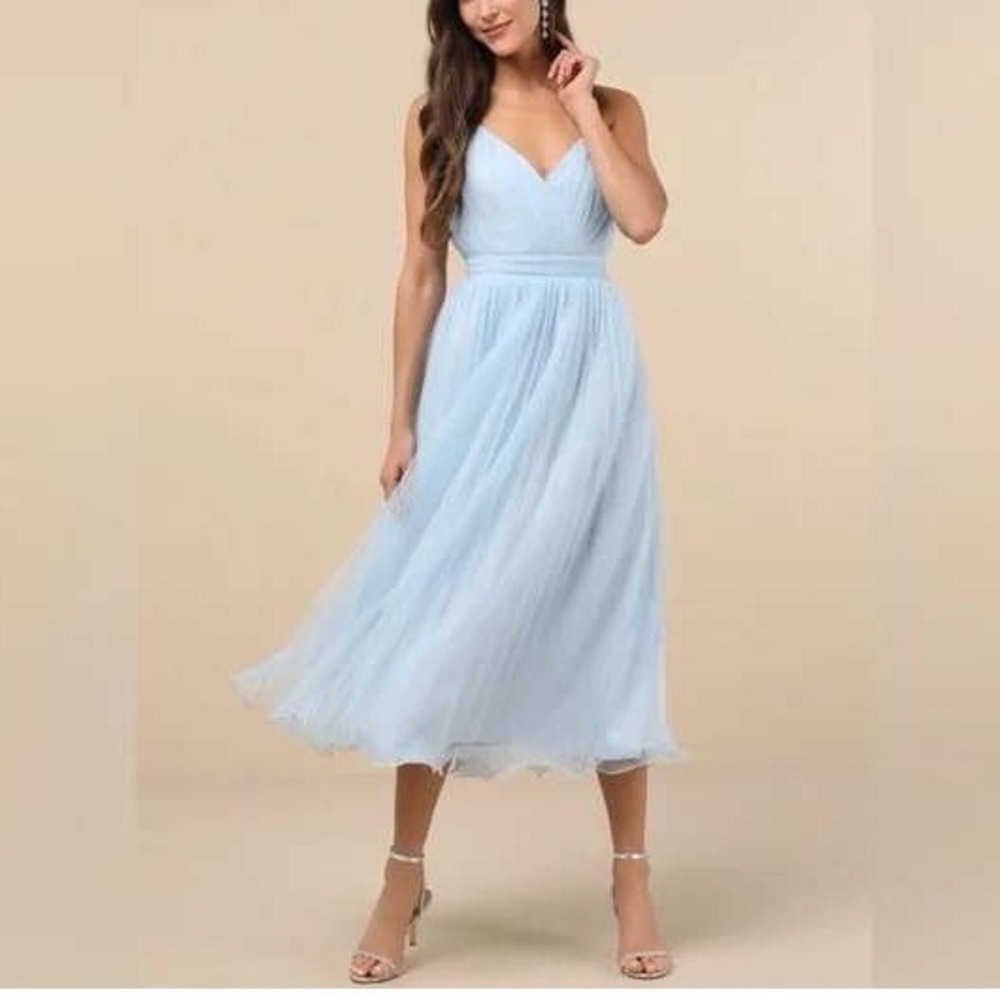 Lulus‎ Baby Blue Tulle Bridesmaid Formal Evening Gown XS